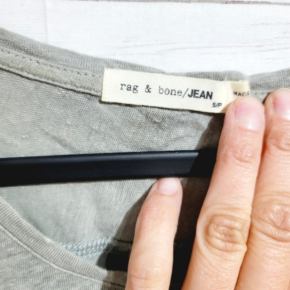 RAG & BONE 100% LINEN SLUB ROLLED CUFF TSHIRT-HEATHERED GREEN, SZ SMALL - Picture 3 of 8